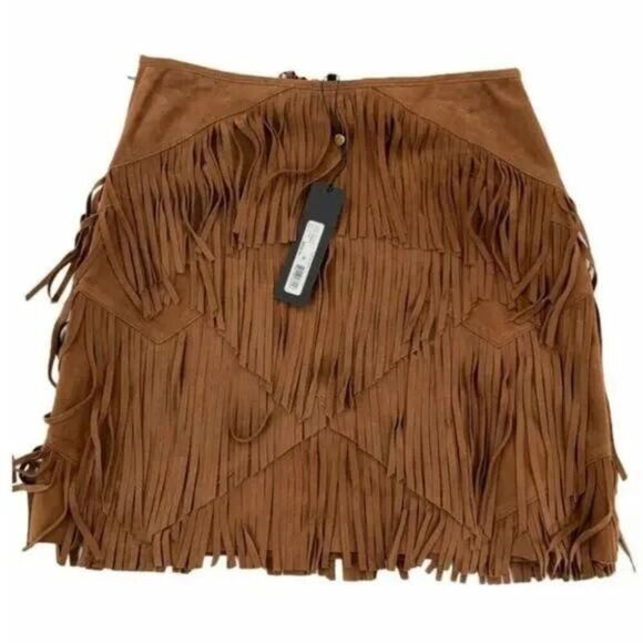 Kobi Halperin Portia Suede Fringe 100% Goat  Lined Mini Women's Skirt Size 8 - Picture 4 of 10